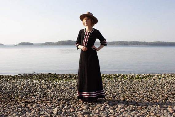 Vintage Maxi Dress, Black Corduroy Maxi Dress Size