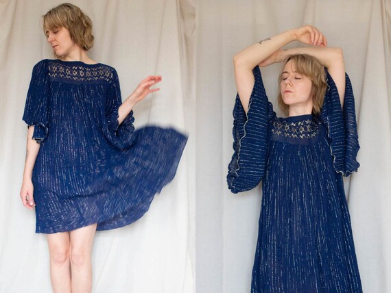 Angel Sleeve Mini Dress, Blue Festival Party Dress