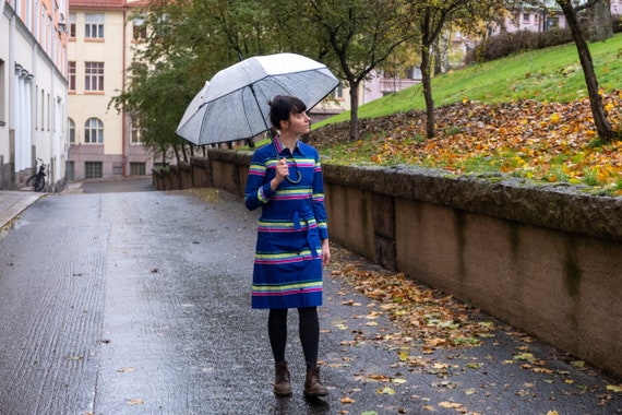 Marimekko Vintage Dress, Blue Stripe Dress - image 10