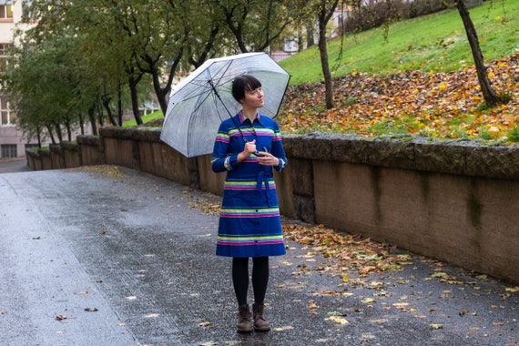 Marimekko Vintage Dress, Blue Stripe Dress - image 2