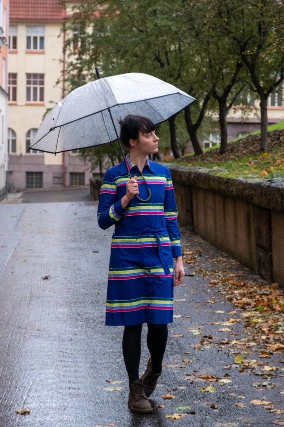 Marimekko Vintage Dress, Blue Stripe Dress - image 5