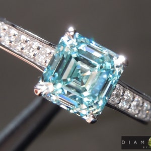 1.51ct Blue Asscher Cut Lab Grown Diamond Ring R9409