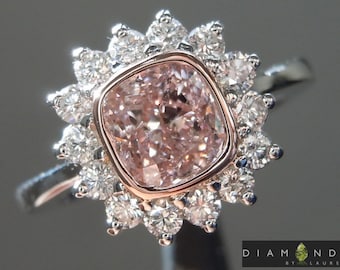 1.05ct Brown-Pink I1 Cushion Cut Diamond Ring R8407
