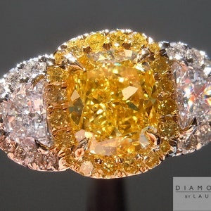 1.02ct Fancy Vivid Yellow SI1 Cushion Cut Diamond Ring R5154
