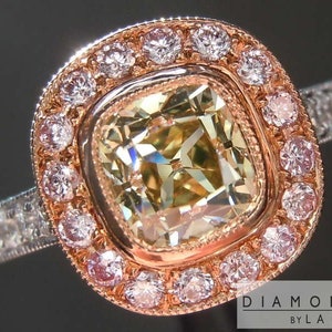 0.86ct Greenish Yellow VVS2 Old Mine Brilliant Diamond Ring R5168