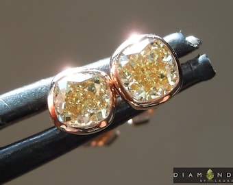 0.67ctw Yellow Cushion Cut Diamond Earrings R9702