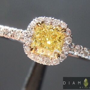 0.48ct Yellow SI1 Cushion Diamond Ring R6576