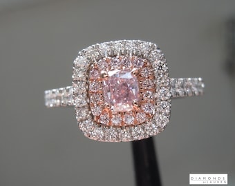 0.39ct Purplish Pink SI2 Cushion Cut Diamond Ring R7677