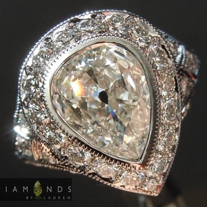 1.70ct I SI2 Altschliff Birne Diamant Ring R5955