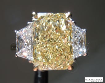 Anillo de diamantes cultivados en laboratorio, amarillo, VVS1, talla radiante, 4,28 ct, R11106