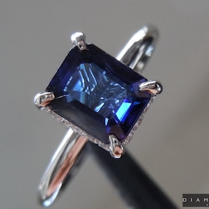 1.36ct Blue Emerald Cut Sapphire Ring R9900