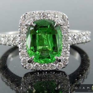 1.60ct Green Cushion Cut Tsavorite Garnet Ring R8615