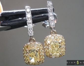1.24ct Yellow SI2 Cushion Cut Diamond Earrings R6881