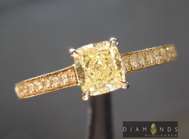 0.32ct Fancy Yellow SI1 Cushion Cut Diamond Ring R6880 - Etsy