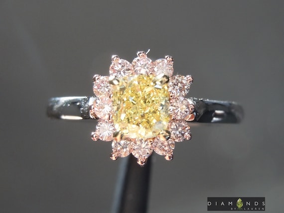 0.59ct イエロー SI1 クッション ダイヤモンド リング R6886