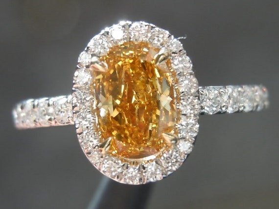 0.88ct インテンスオレンジイエロー SI2 オーバルダイヤモンドリング 