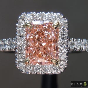 1.07ct Orangy Pink SI1 Radiant Cut Lab Grown Diamond Ring R9423