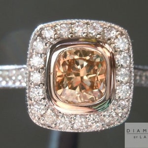 0.57ct Deep Yellow Brown VS2 Cushion Cut Diamond Ring R6165