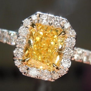 0.71ct Fancy Intense Yellow SI2 Radiant Cut Diamond Ring R4138