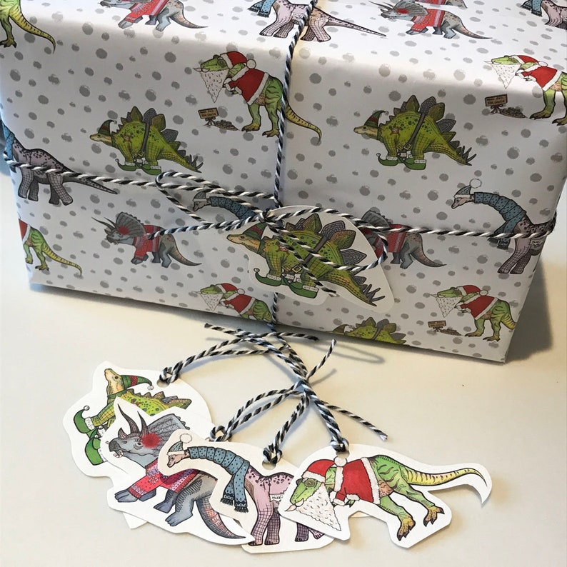 Dinosaur Christmas Wrapping paper and gift tags fun dinosaur  Etsy