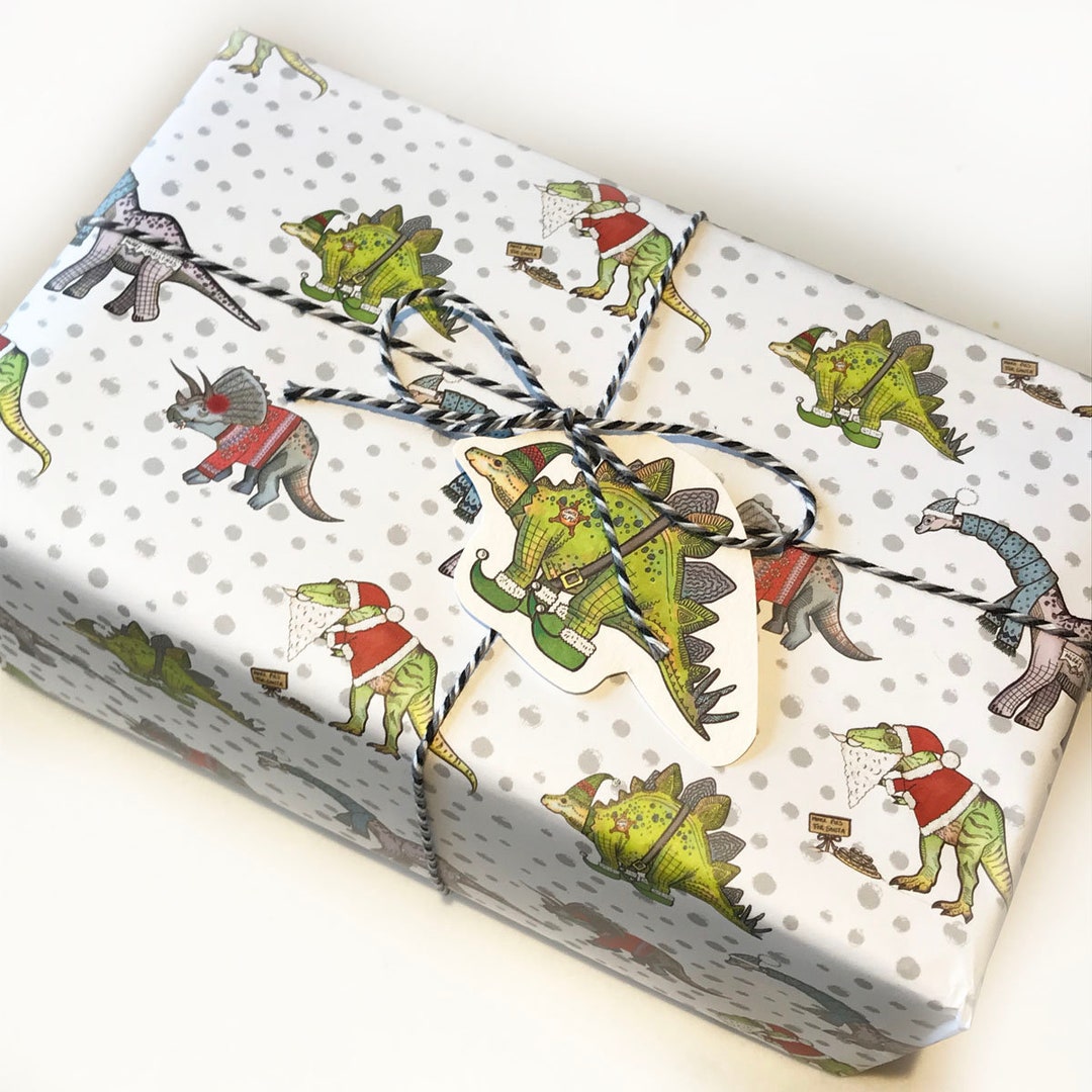 Dinosaur Christmas Wrapping Paper and Gift Tags Fun Dinosaur Etsy UK