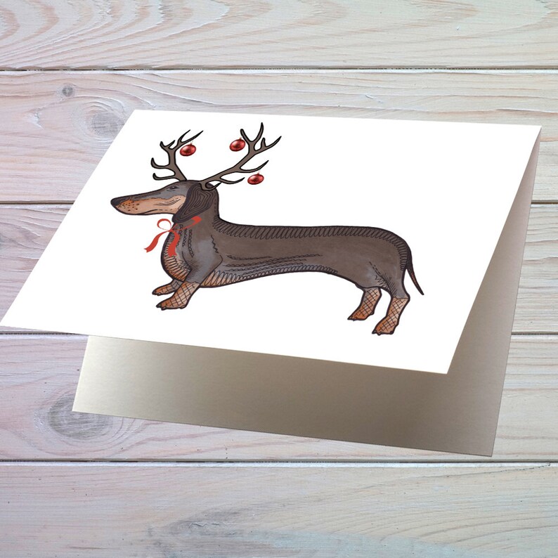 Christmas Card of a Sausage Dog Dog Card Fun Christmas Card Etsy
