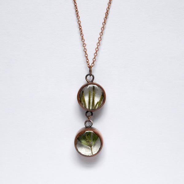 Herb Drop Necklace - Handmade Real Plant Pendant - Rosemary And Thyme Copper Jewellery Courage Remembrance - Bereavement Grief Gift