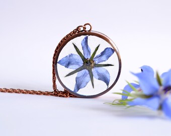 Starflower Pendant - Real pressed flower copper necklace - courage, happiness, peace
