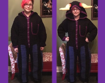 Aquarius Adult Onesie Crochet Pattern with Candy Corn Horns