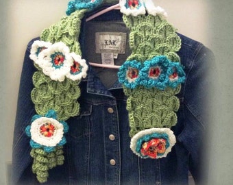 Crocheted Scarf, Flower Scarf
