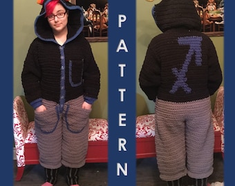 Sagittarius Adult Onesie Crochet Pattern with Candy Corn Horns