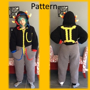Gemeni Adult Onesie Crochet Pattern with Candy Corn Horns