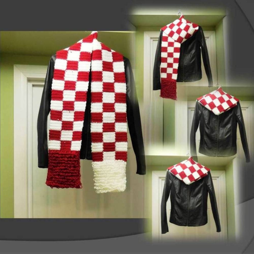 Crochet Scarf Pattern Checkered Scarf Loop Stitch Color Etsy