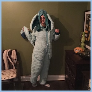 Glaceon Onesie Crochet Pattern, Ladies XS to XL