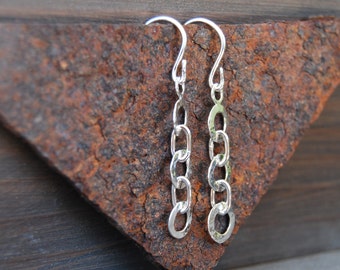 Sterling silver three hammered circles drop earrings