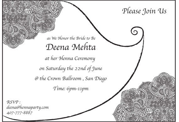 Henne Carte Dinvitation Fete Mehendi Carte De Shower De Etsy
