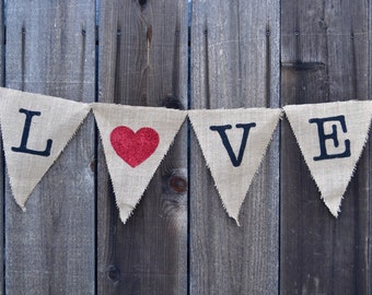 Love Burlap Banner - Valentine's Day Banner - Heart Banner - Love Sign - Hearts Burlap Banner - Valentine Banner - Valentine's Day - Love