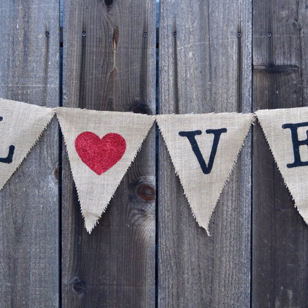 Love Burlap Banner - Valentine's Day Banner - Heart Banner - Love Sign - Hearts Burlap Banner - Valentine Banner - Valentine's Day - Love