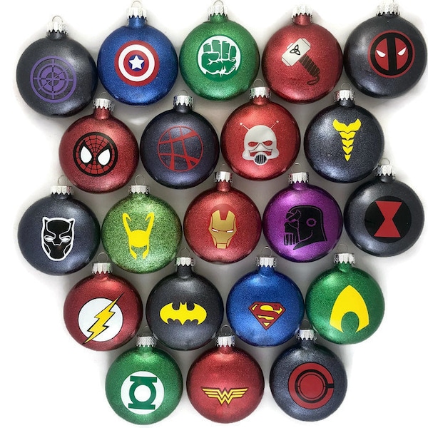 Super Hero Ornaments Super Hero Glitter Ornaments Avengers Ornaments Marvel Comics Ornaments DC Comics Ornaments Super Hero Gifts