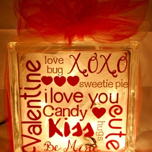 Valentines Day Glass Block Lighted Valentines Day Glass Block Decorative Valentines Day Lamp Valentines Day Night Light image 2