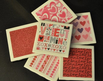 Valentines Day Coasters - Tile Coasters - Coasters - Holiday Coasters - Set of 6 Coasters - LOVE Coasters - Valentine's Day - Valentine