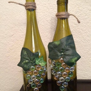 Wine Bottle Decor - Wine Bottle Art - Grape Wine Bottle Set - Wine Lover Gift - Gift for Wine Enthusiast