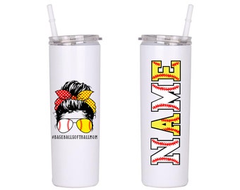 Baseball Softball Messy Bun Tumbler Baseball Softball Mom Tumbler Mom of Both Baseball Softball Baseball Mom Softball Mom Softball Baseball