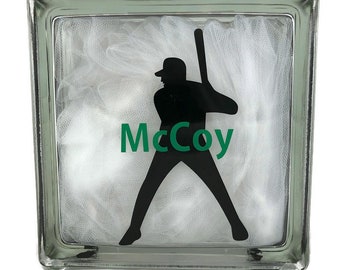 Baseball Glass Block Baseball Player Night Light Baseball Player Gift Personalized Baseball Glass Light End of Season Gift Coaches Gift