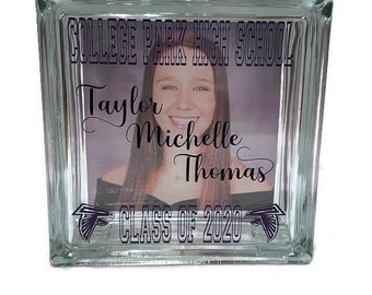 Graduation Glass Block Bloc de verre personnalisé High School Graduation Gift Cadeau de graduation personnalisé Graduation Picture Frame Grad Gift