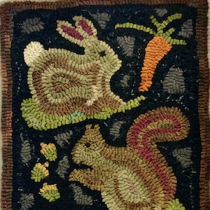 Carrots Nuts and Eggs OH MY!!!  Rug pattern for rug hooking and punch needle. 12&quot; x 22&quot;. Foundation cloth choices at checkout.