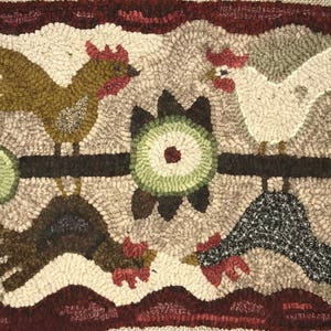 BARNYARD CHICKS Rug pattern for rug hooking and punch needle. 12"x24" ~ 18"x36" ~ 24x48" Foundation cloth choices at checkout