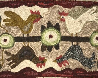 Rug Hooking or Punch Needle Pattern: BACKYARD CHICKENS . Does not include wool.  Color Picture Provided. 3 sizes available