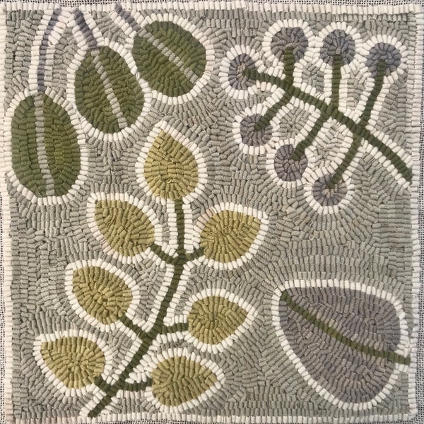 LEAF SAMPLER  Rug pattern for rug hooking or punch needle.  14" x14" or 20"x 20".   Foundation cloth choices at checkout.