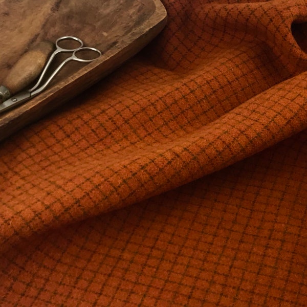 Wool Fabric by the Yard ~ Medium weight 14oz. yard ~  60" wide ~ 100% Wool. Color: Checkered Pumpkin